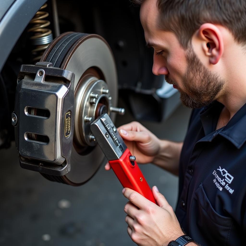 Mechanic Inspecting 2012 Mercedes ML350 Brakes