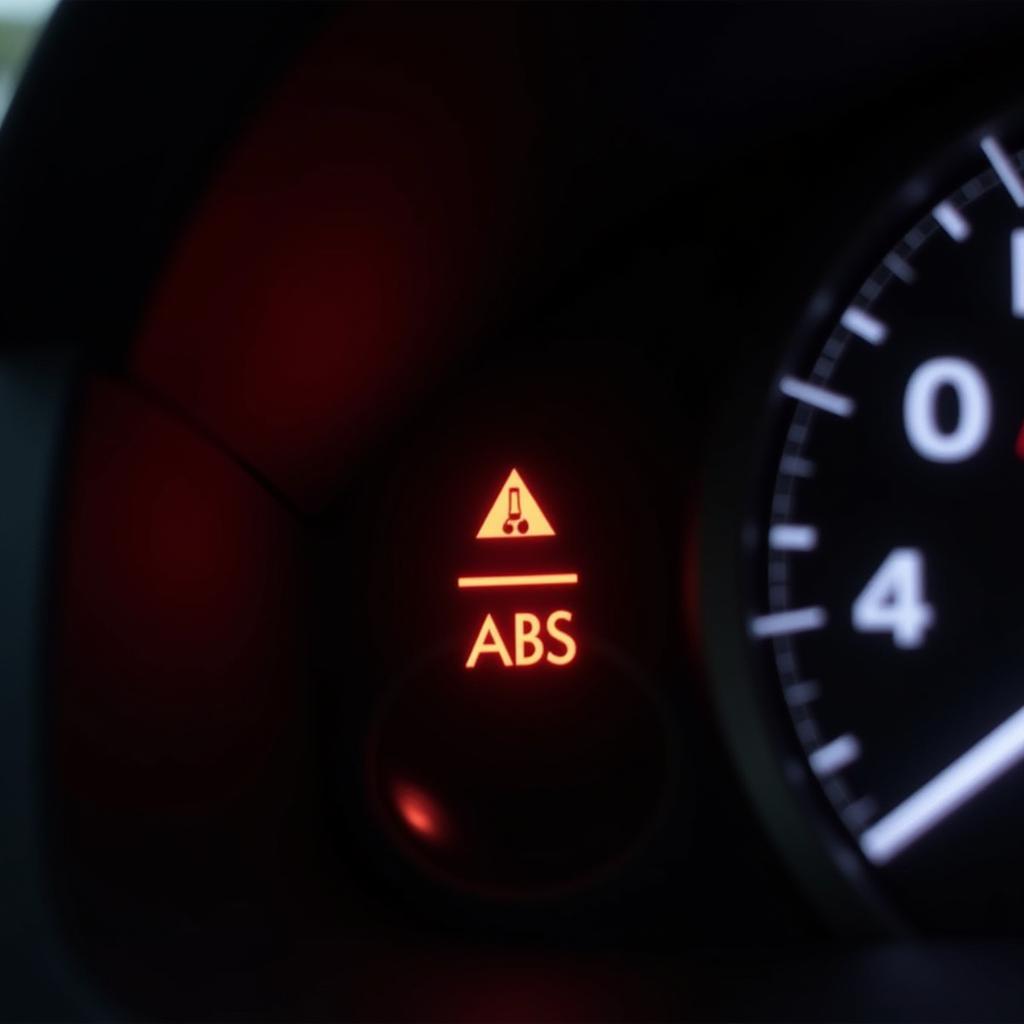 Car dashboard with ABS warning light on