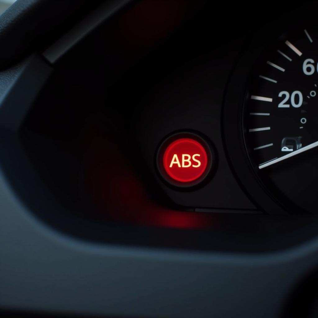 Car dashboard with ABS warning light on