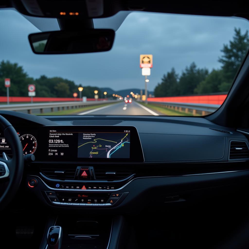 Modern car dashboard with active driving display