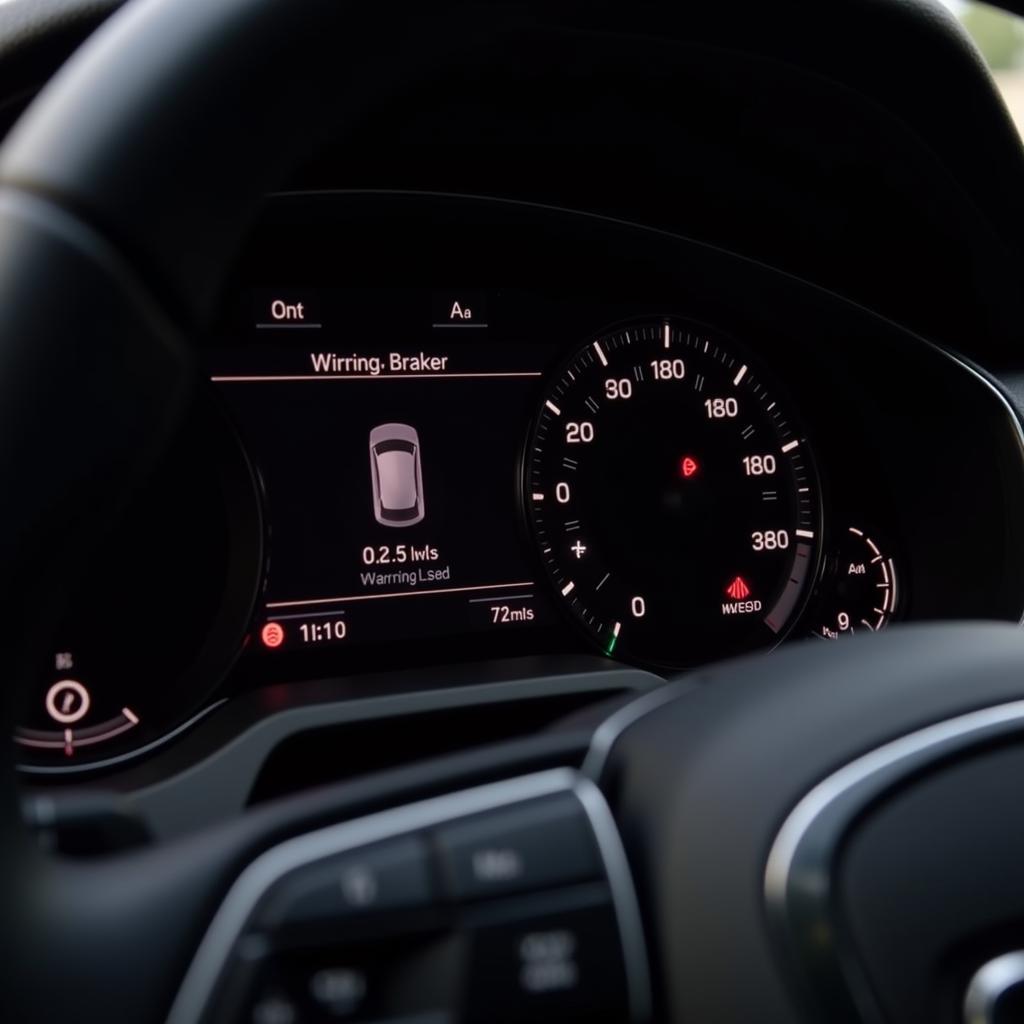 Audi A4 dashboard with illuminated brake pad warning light