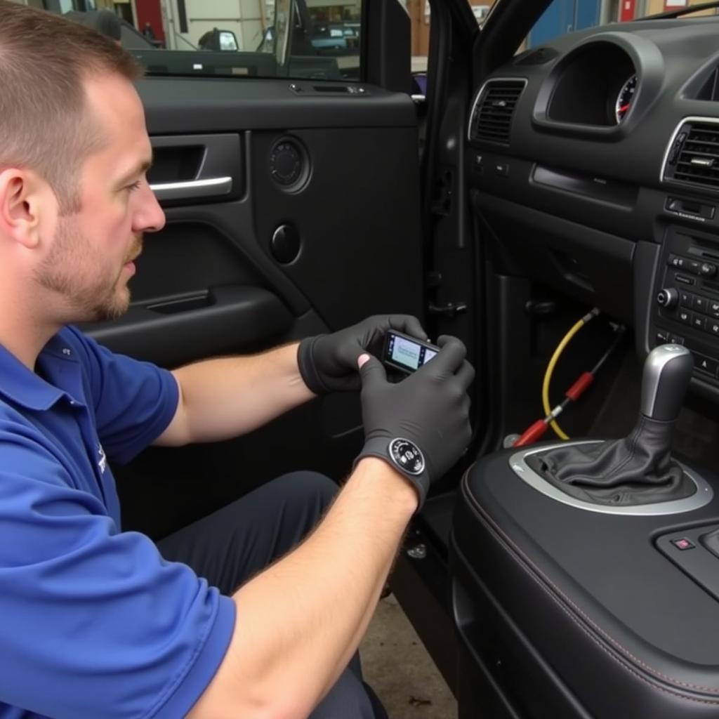 Mechanic Locating the OBD2 Port on an Audi A4