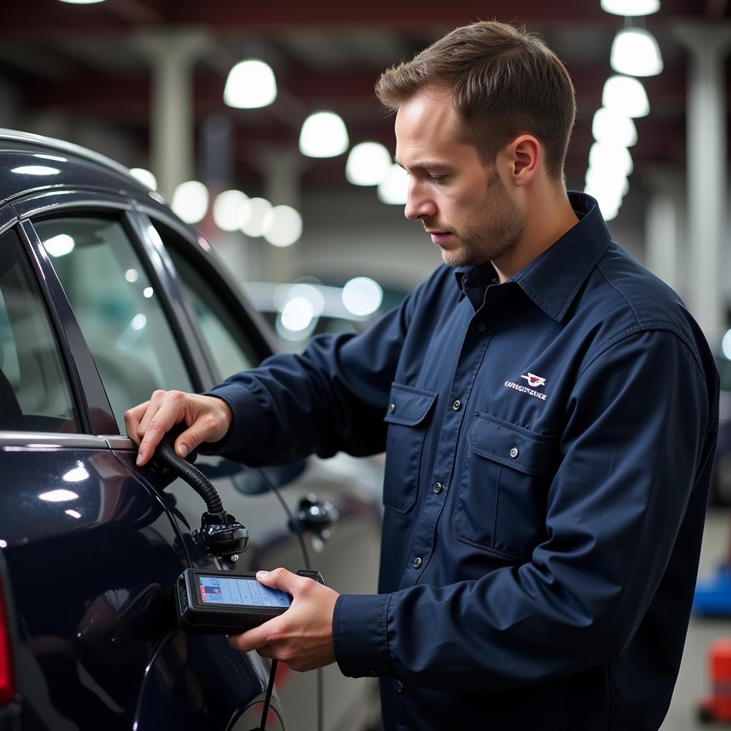 Automotive Technician Diagnosing a Car