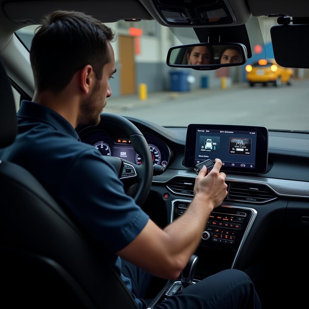 Technician Diagnosing Vehicle Electronics