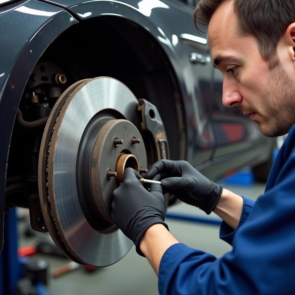 Mechanic Inspecting BMW 3 Series Brake Pads