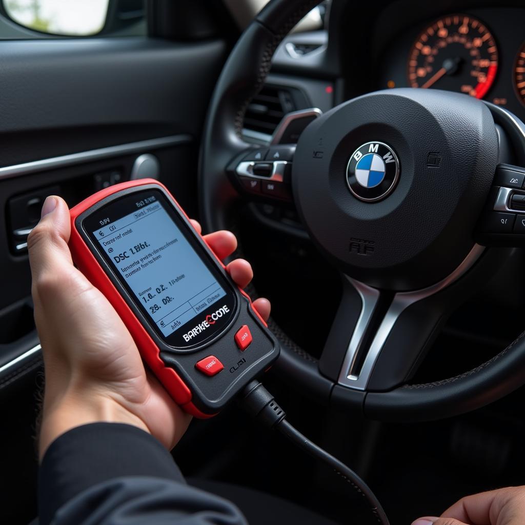 A mechanic connecting a diagnostic scanner to a BMW 3 Series