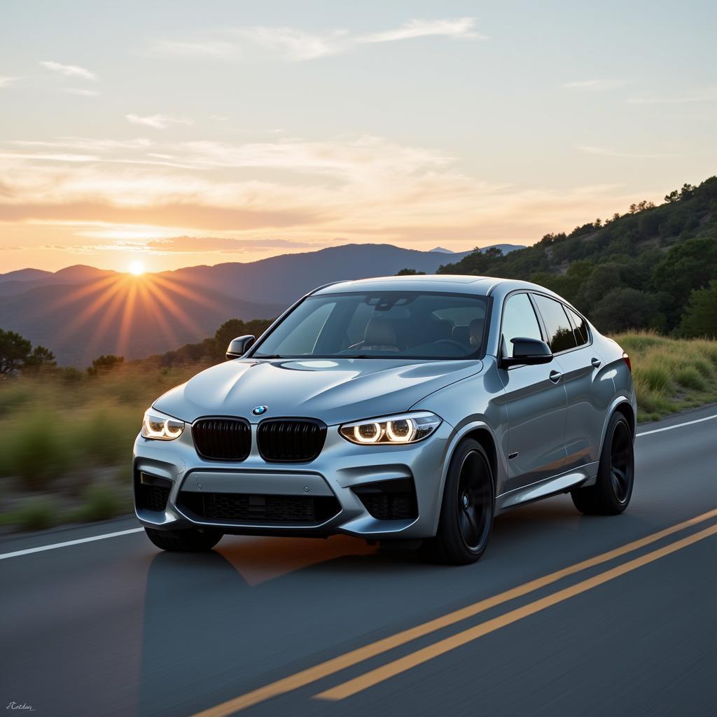 Silver BMW Driving on a Scenic Road