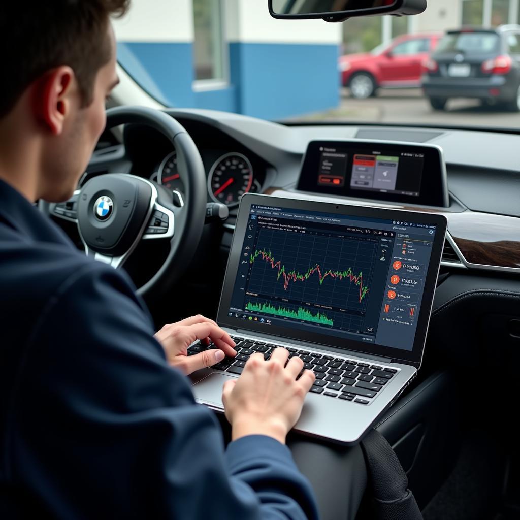 Technician Performing Remote Diagnostics on a BMW