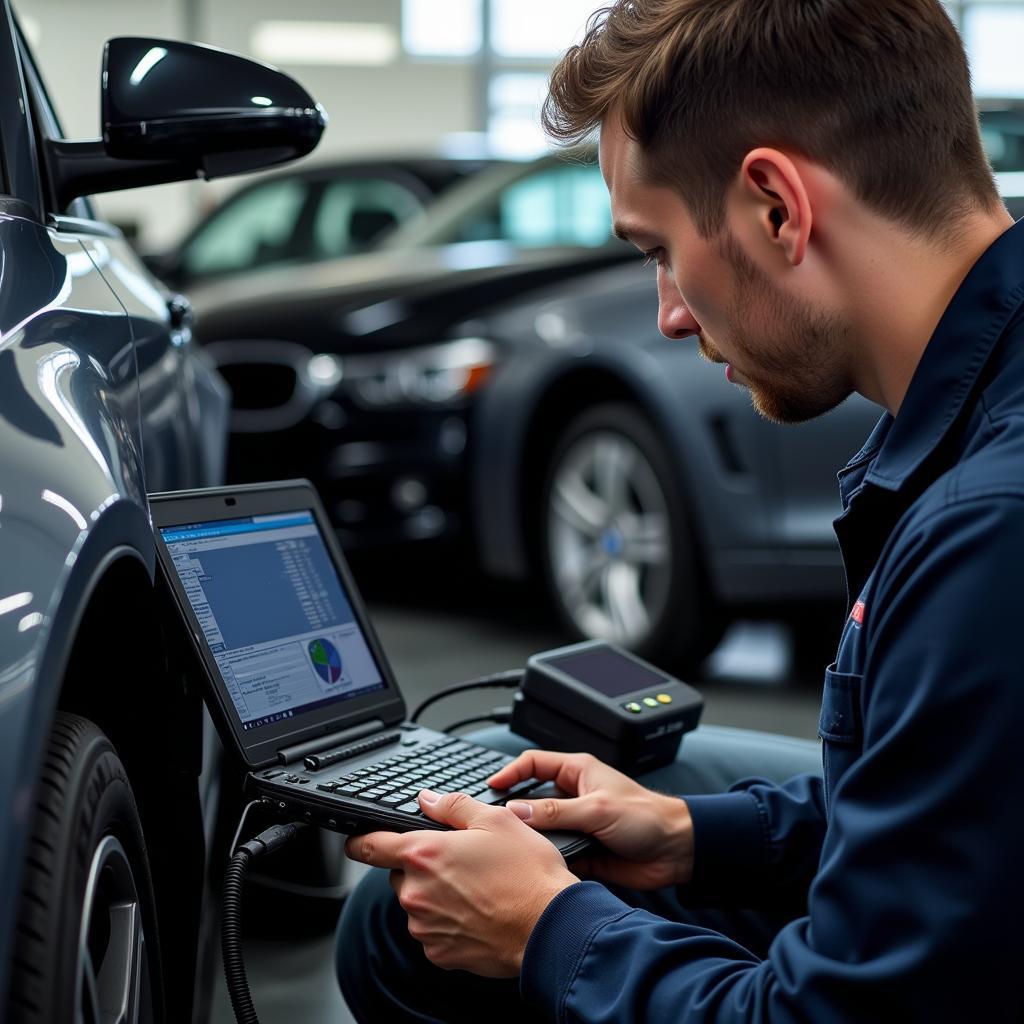 BMW Technician Performing Diagnostics