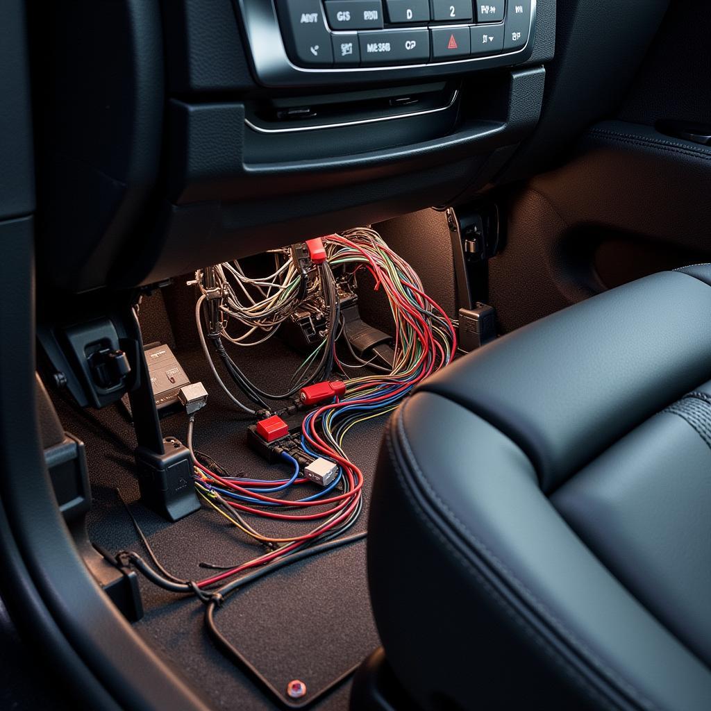 Wiring harness underneath the passenger seat of a BMW X3