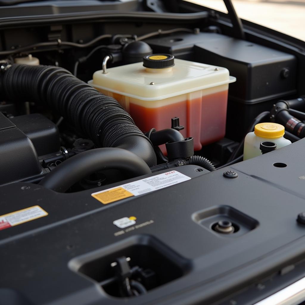 Close-up of Brake Fluid Reservoir with Low Fluid Level