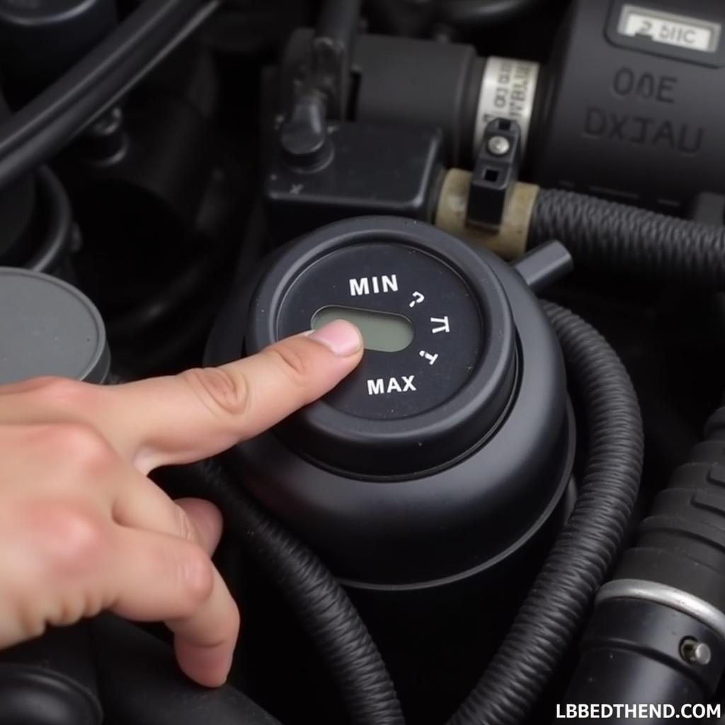 Checking the brake fluid reservoir in a Chevy Silverado