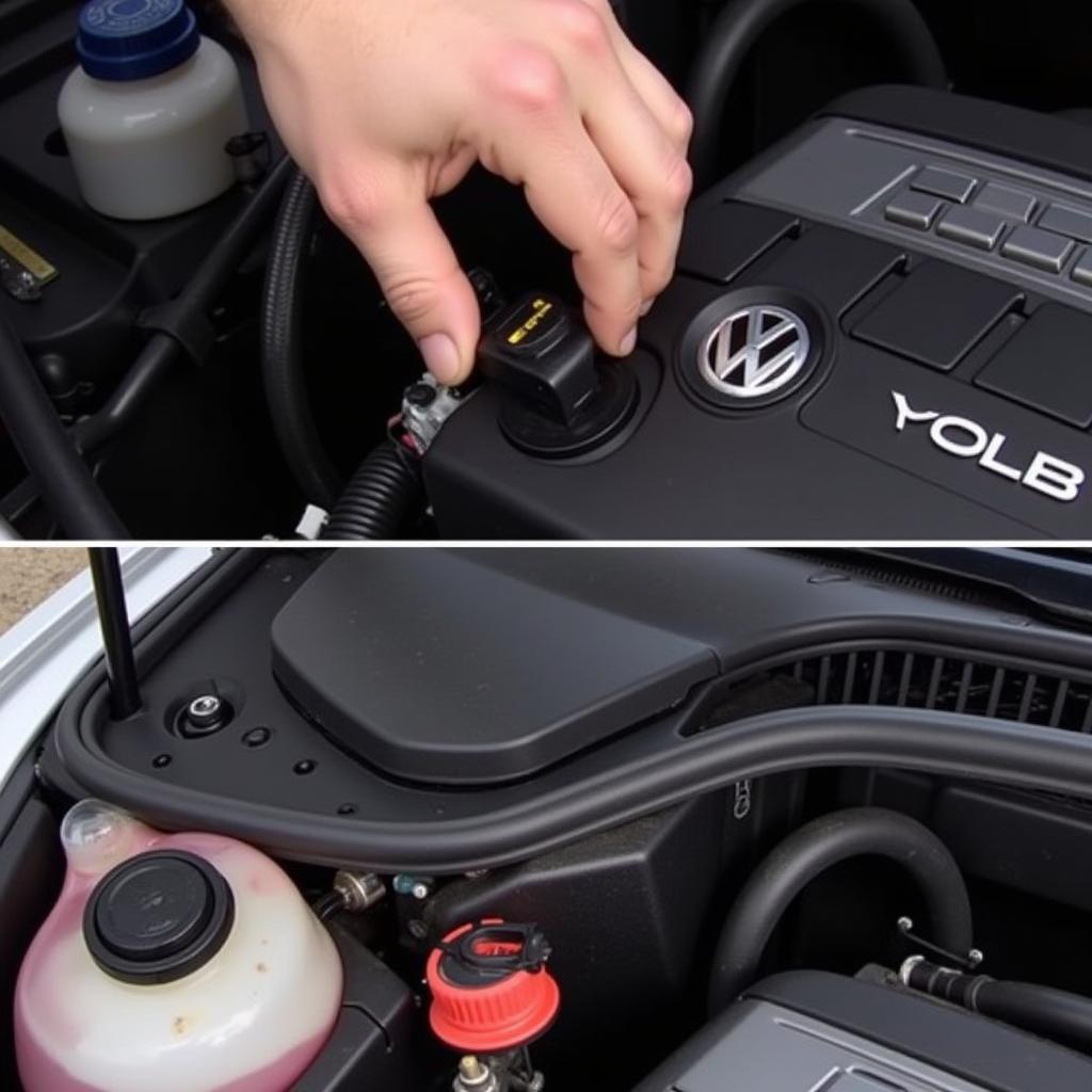 Checking the brake fluid reservoir in a VW Golf