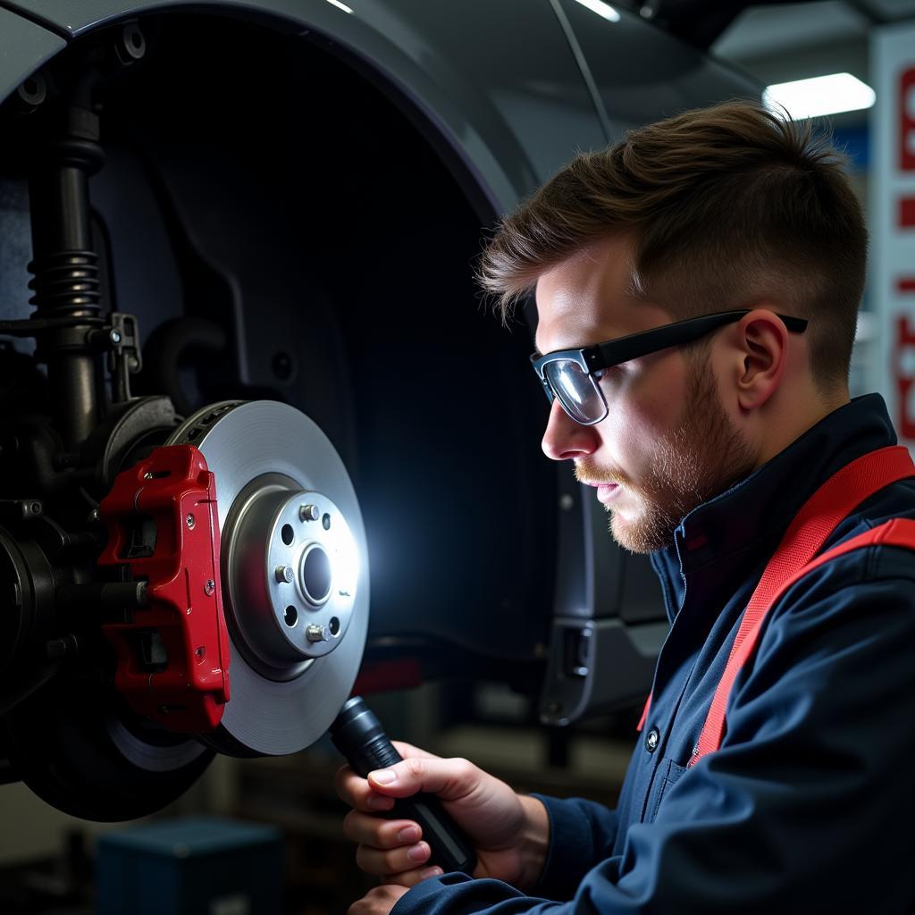 Brake Inspection by Mechanic