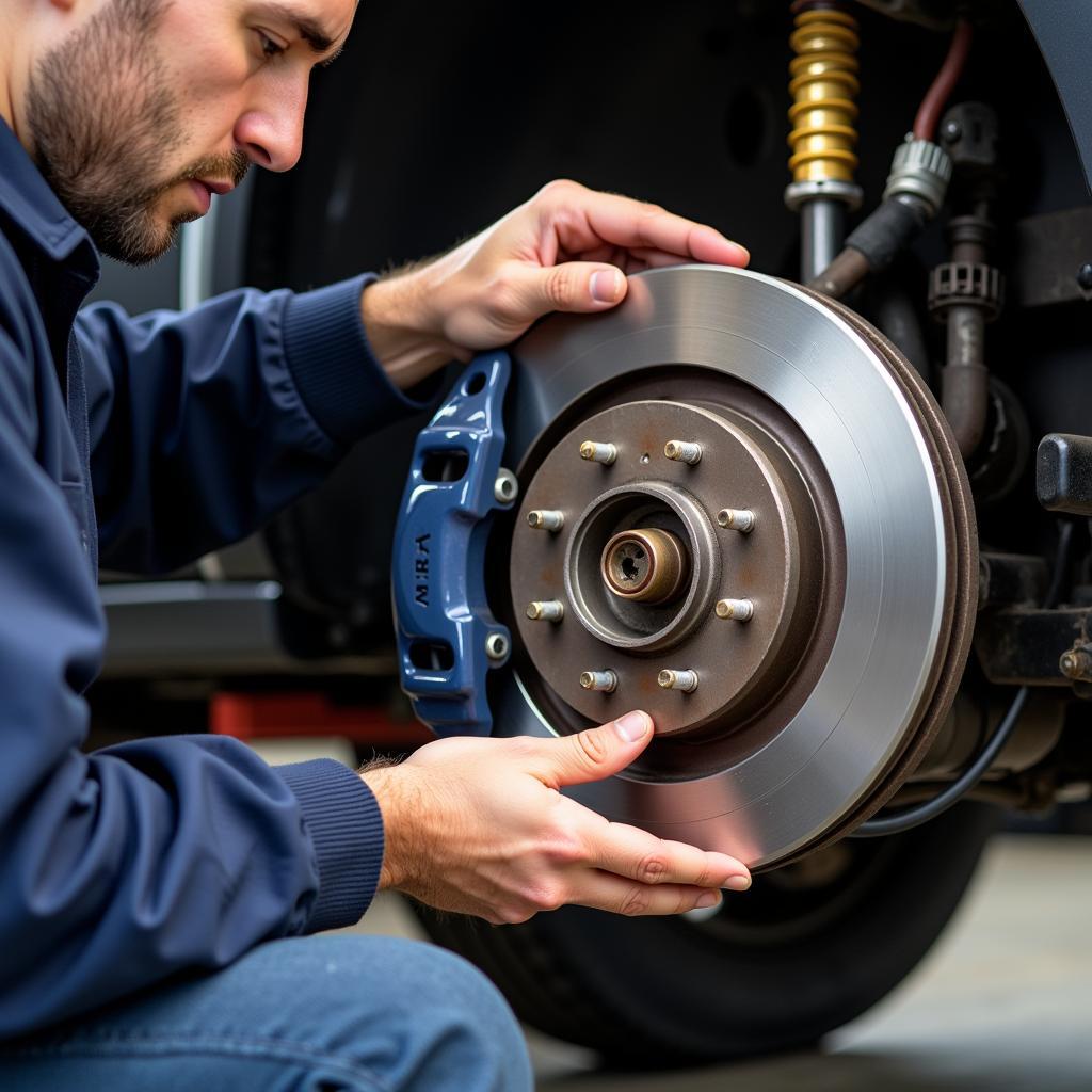 Mechanic Inspecting Car's Brake System