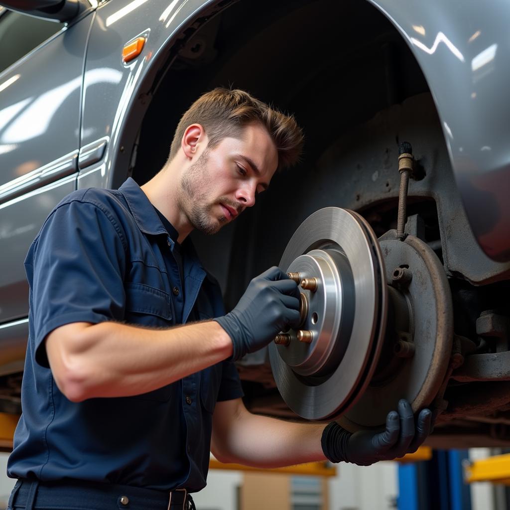 Mechanic Inspecting Camry Brake System