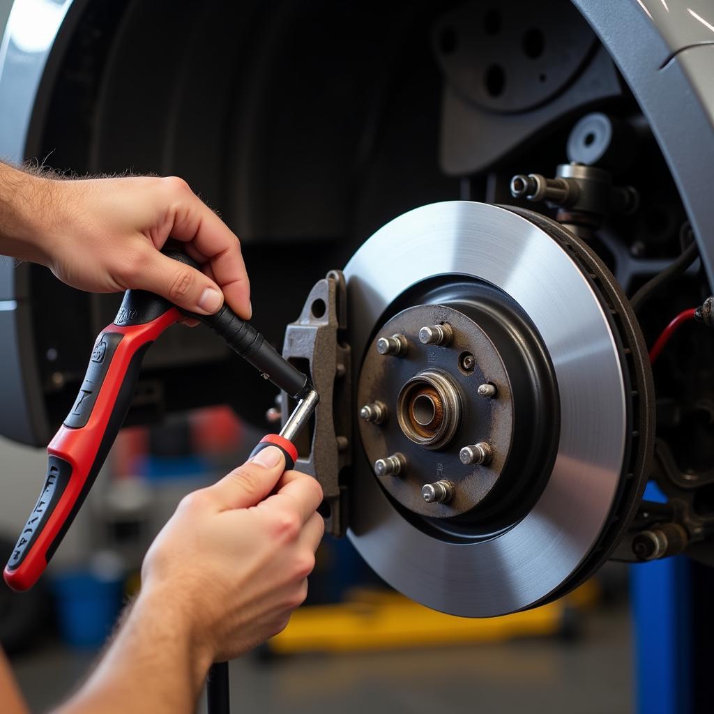 Mechanic Inspecting Brake System Components