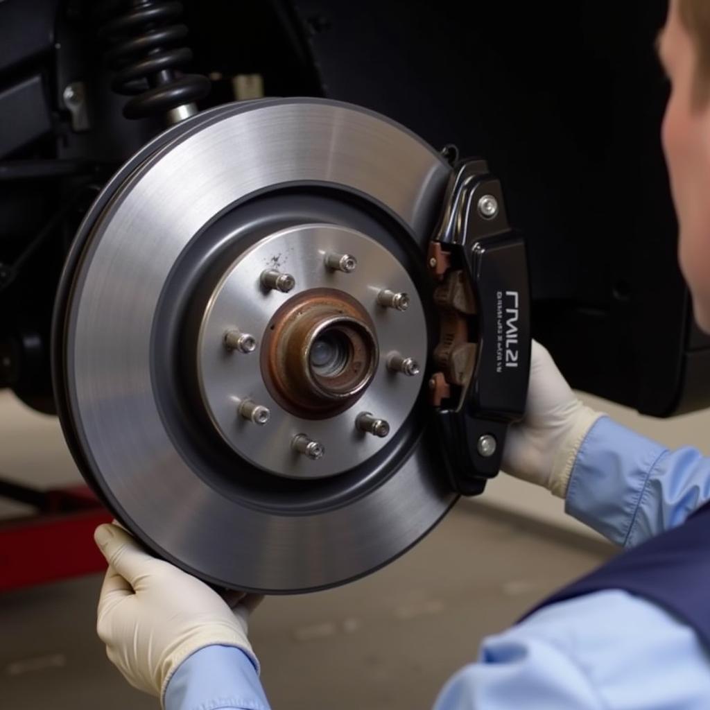 Close-up of Brake System Inspection on a 2010 Infiniti QX56