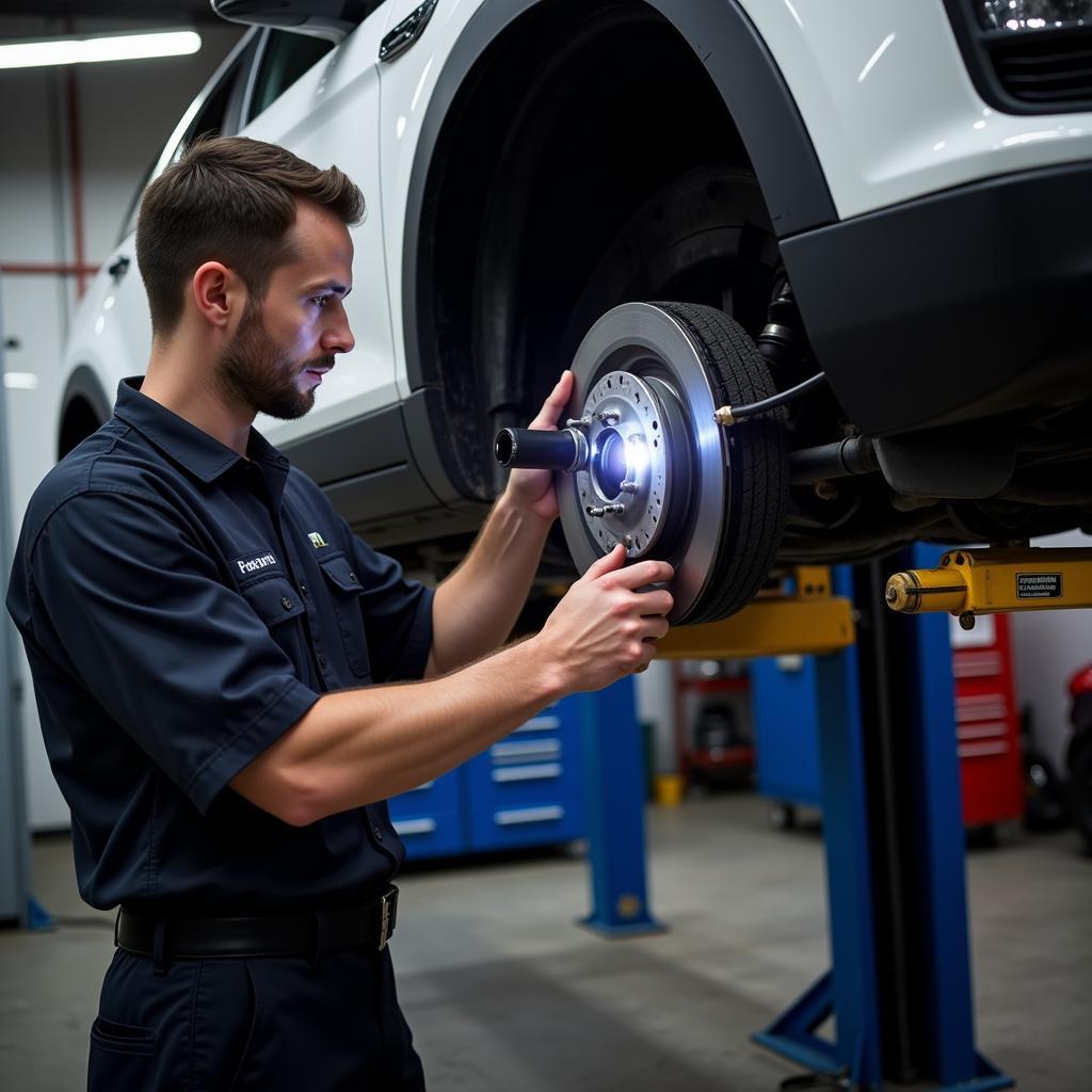 Mechanic Inspecting Car's Brake System