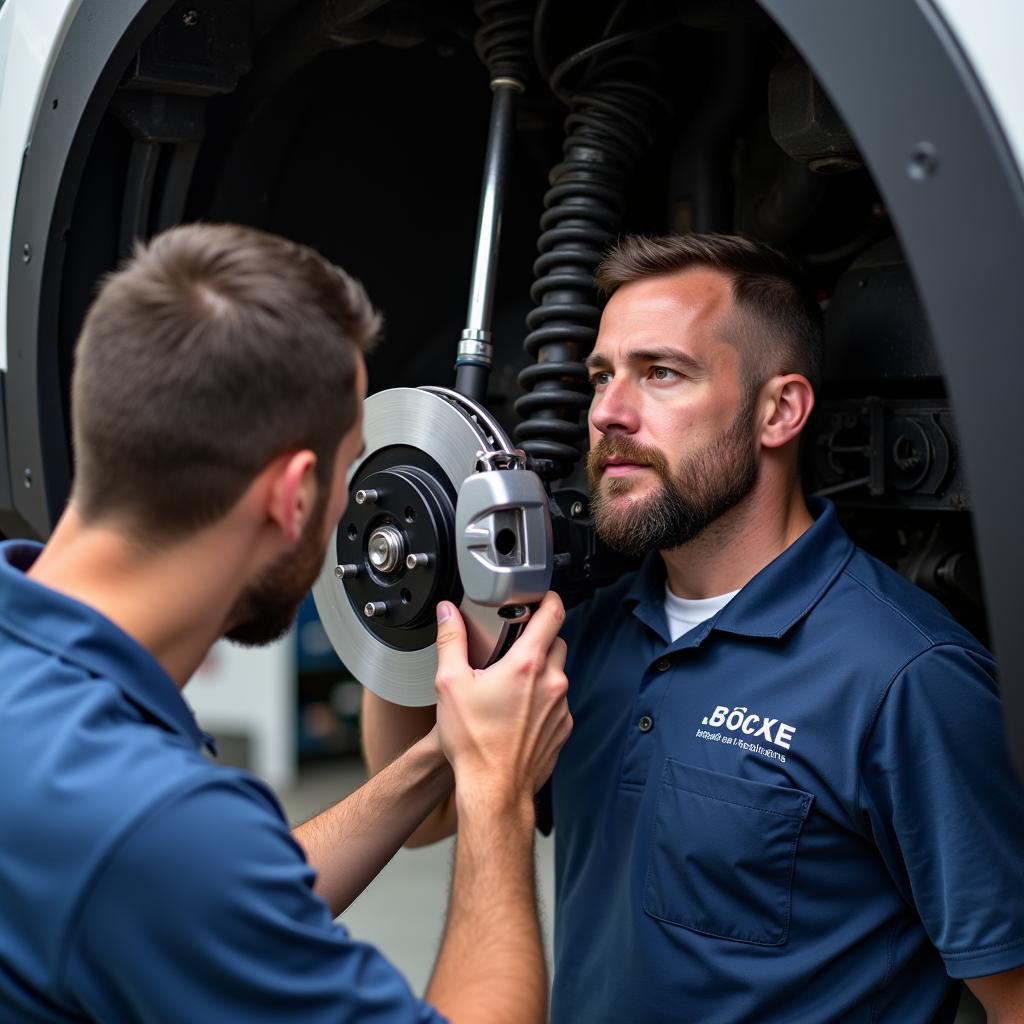 Mechanic Inspecting Brakes on Ford Escape Hybrid