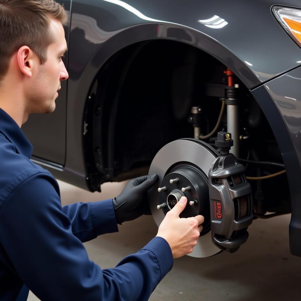 Mechanic Inspecting Brake System