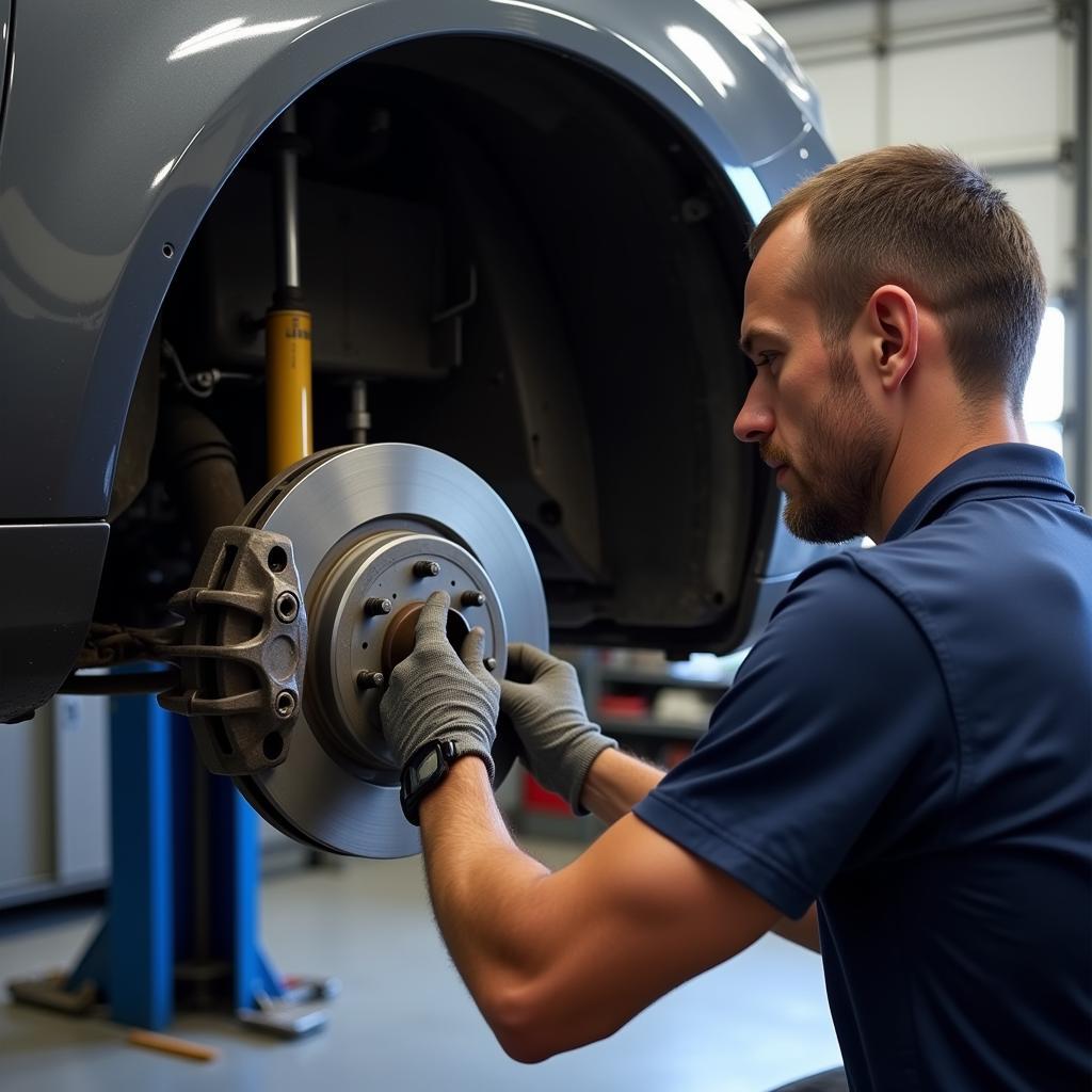 Mechanic Repairing Brake System