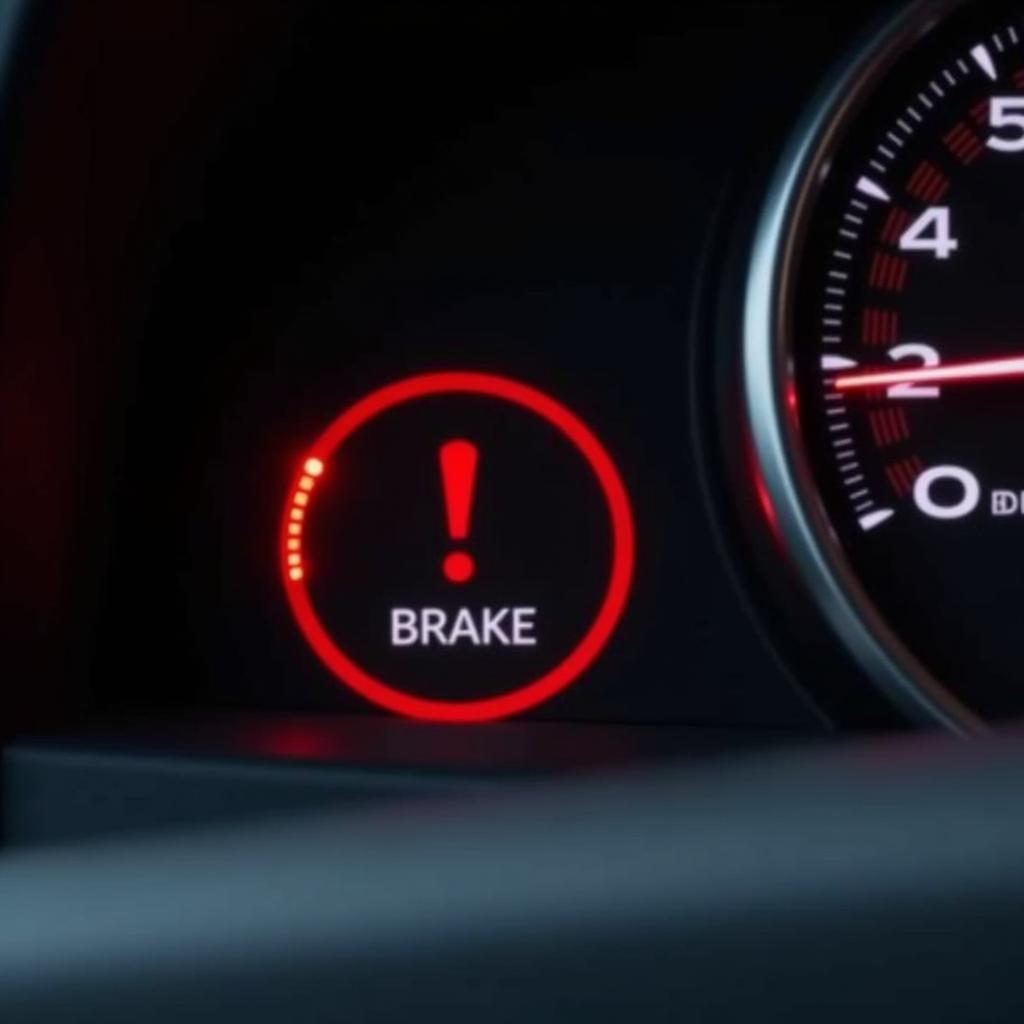 Brake system warning light illuminated on dashboard