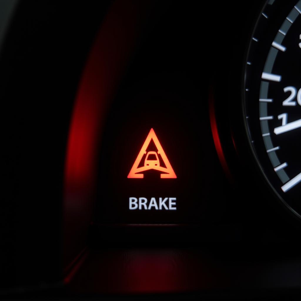 Brake Warning Light Illuminated on Car Dashboard