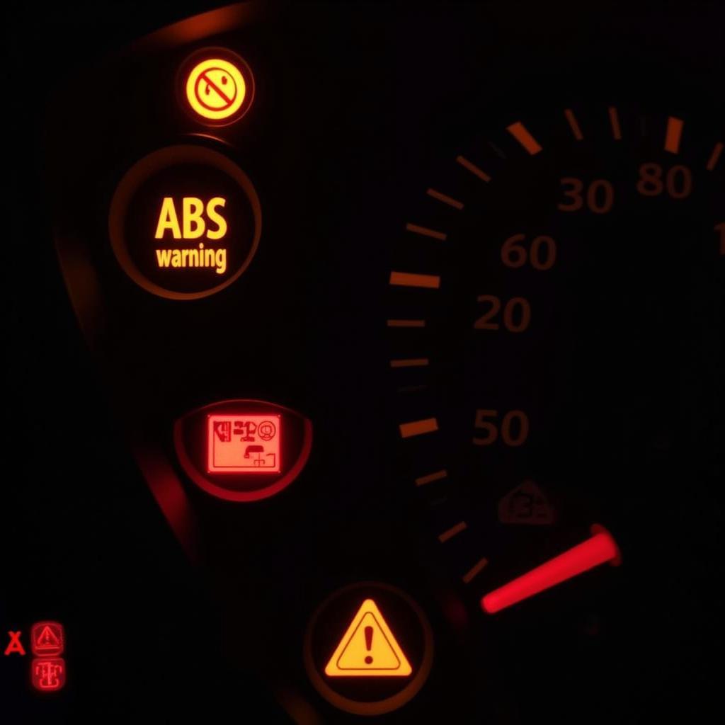 Car Dashboard Displaying Brake Warning Lights