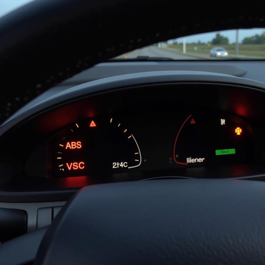 Prius Dashboard with Brake Warning Lights