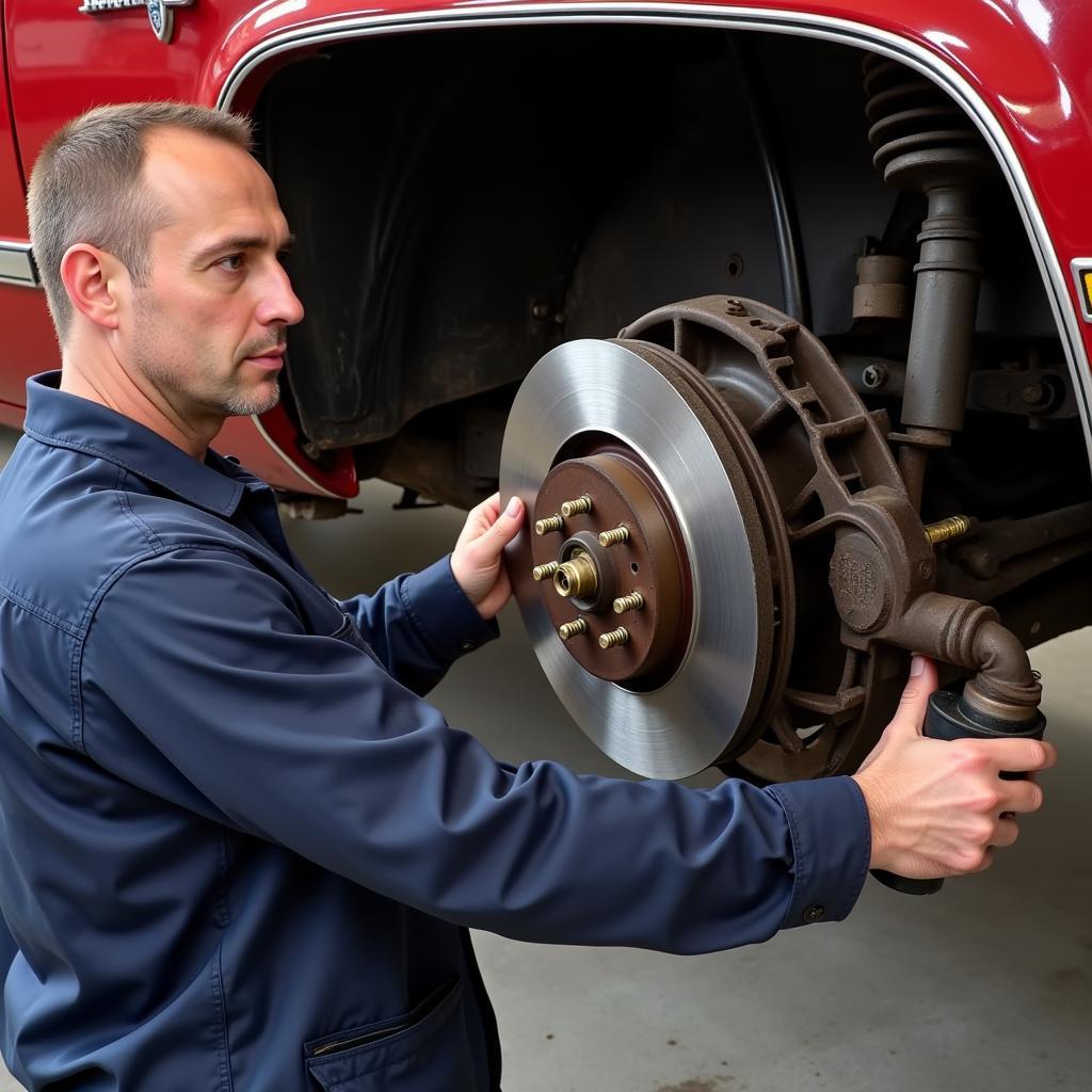 Mechanic Repairing 1982 C10 Brakes