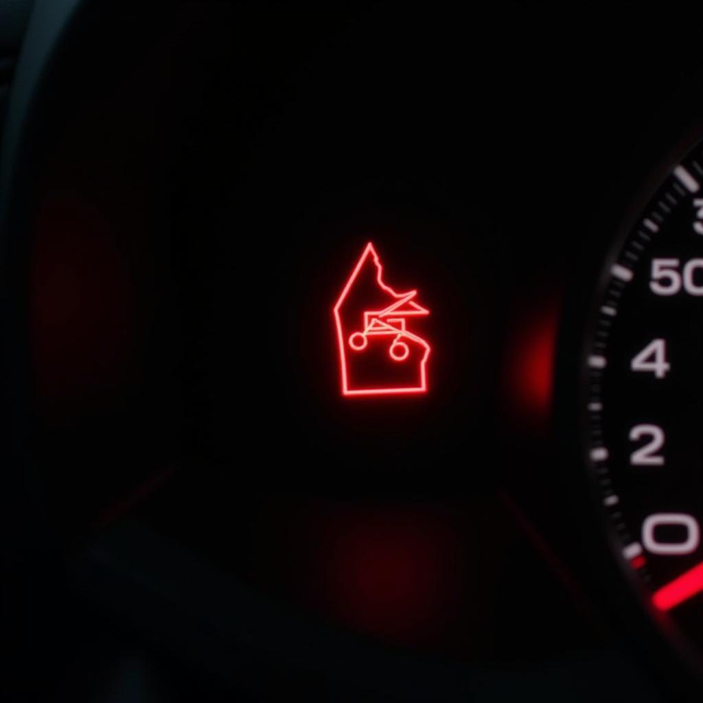 Car Dashboard with Brake Warning Light Illuminated