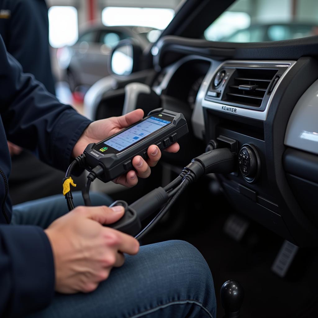 Mechanic Using a Diagnostic Scanner