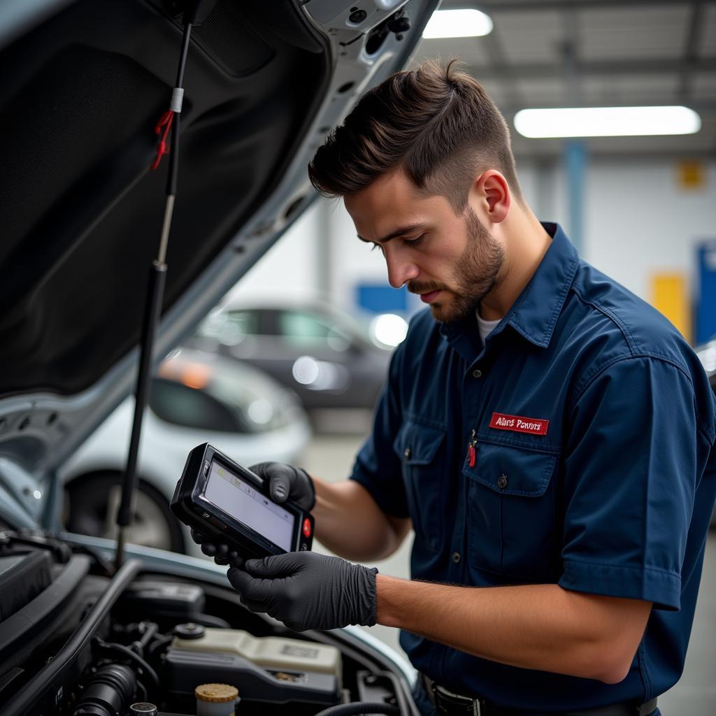 Car Mechanic Inspecting Vehicle