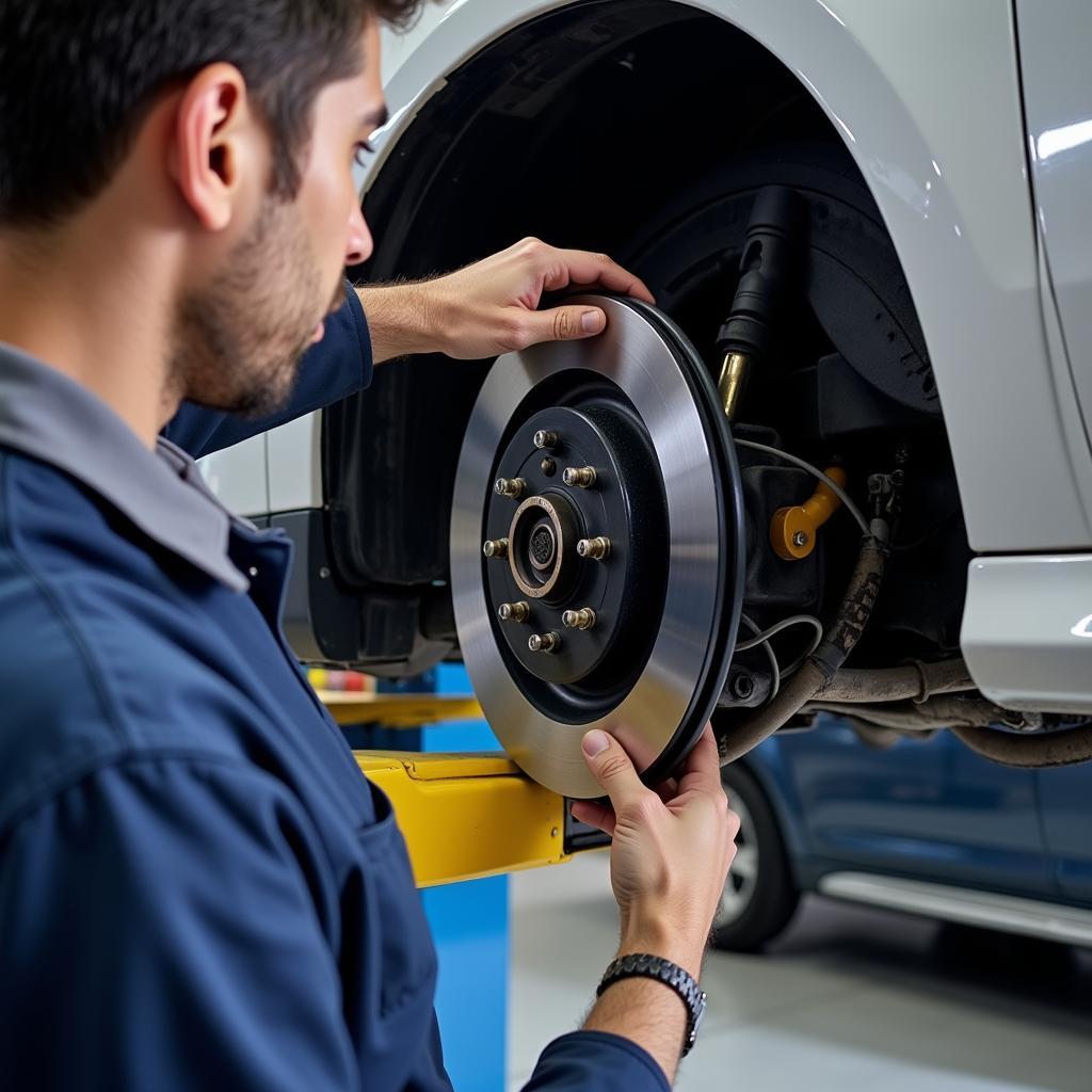 Car on Lift for Brake Inspection