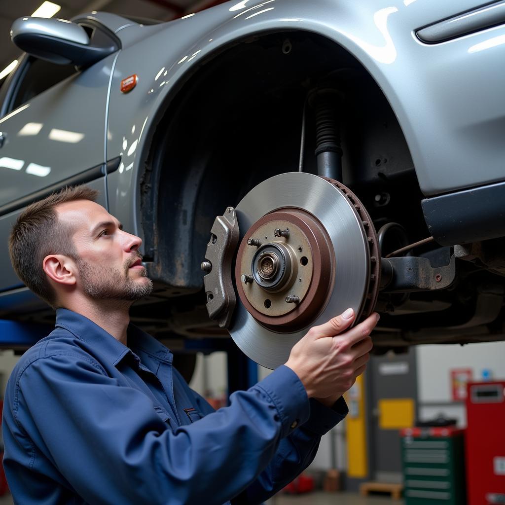 Car on a Lift for a Brake Inspection