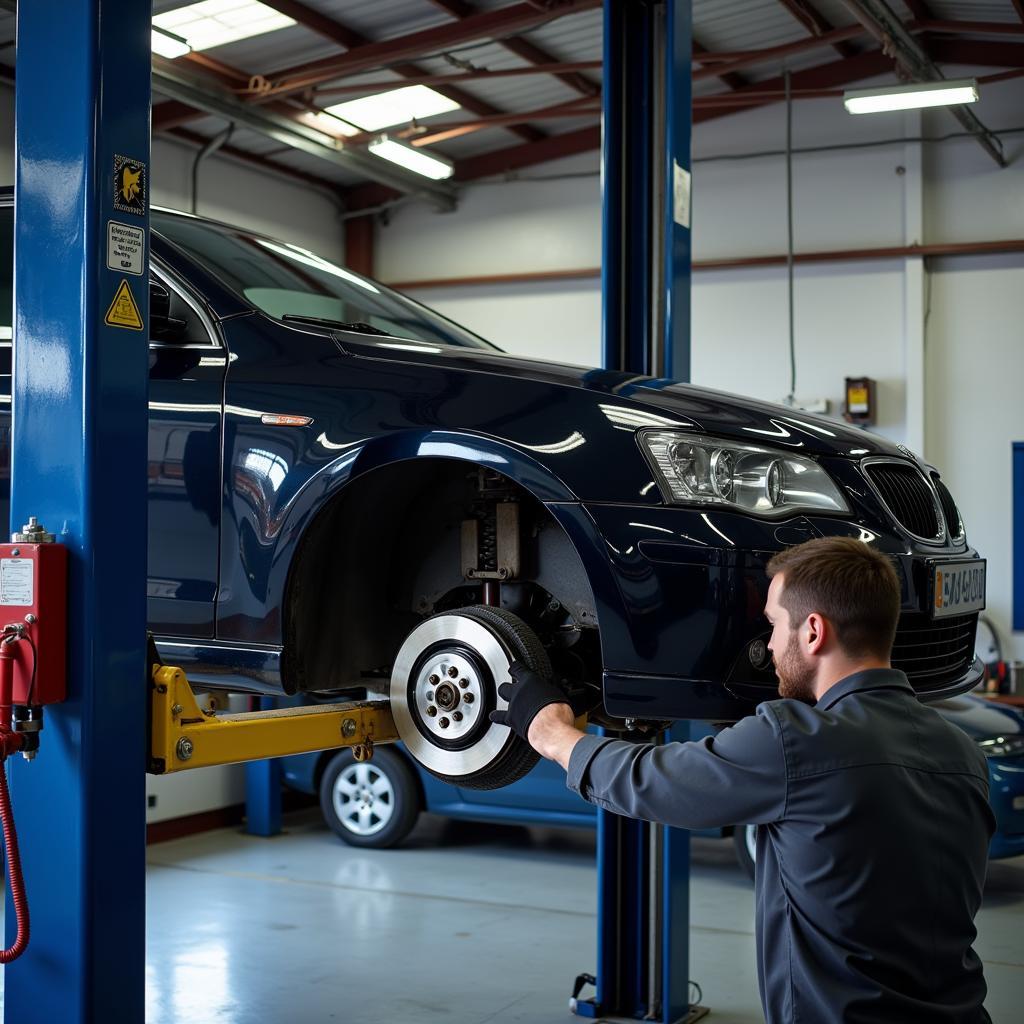 Car on Lift for Brake Inspection