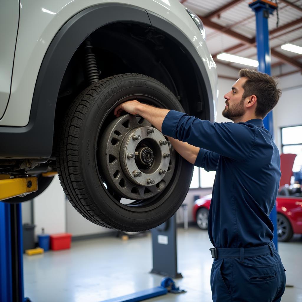 Car on Lift in Shop