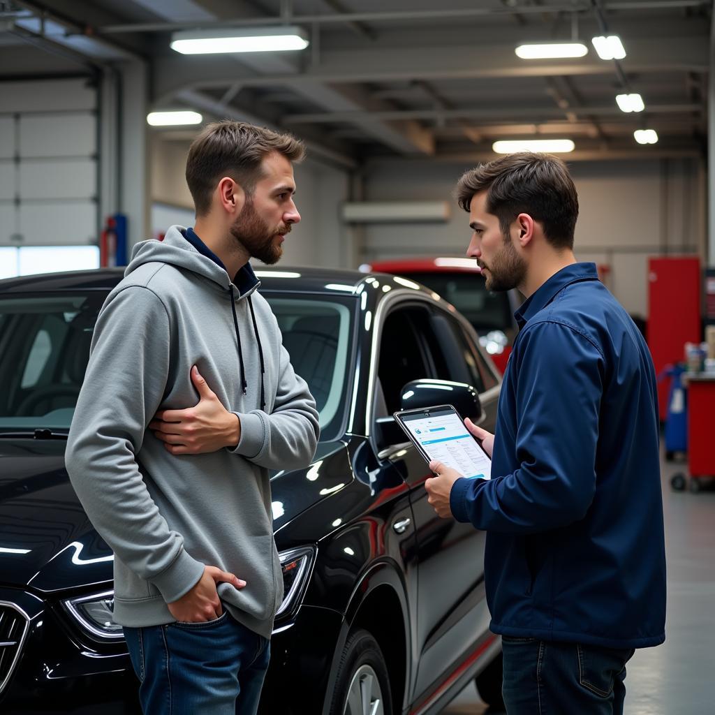 Car Owner and Mechanic Discussing Repairs