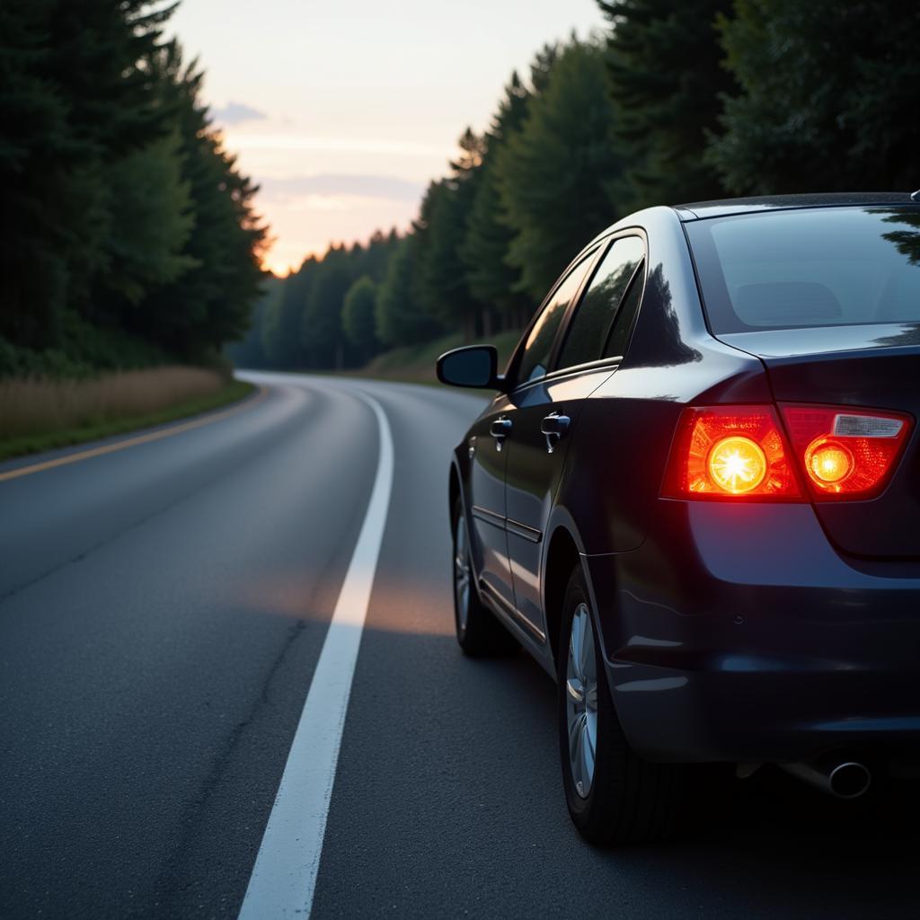 Car pulled over on the side of the road with a potential brake issue