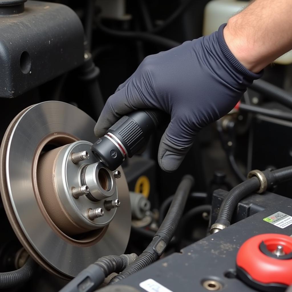 Mechanic Checking Brake Fluid Level in a 1997 Ford F150