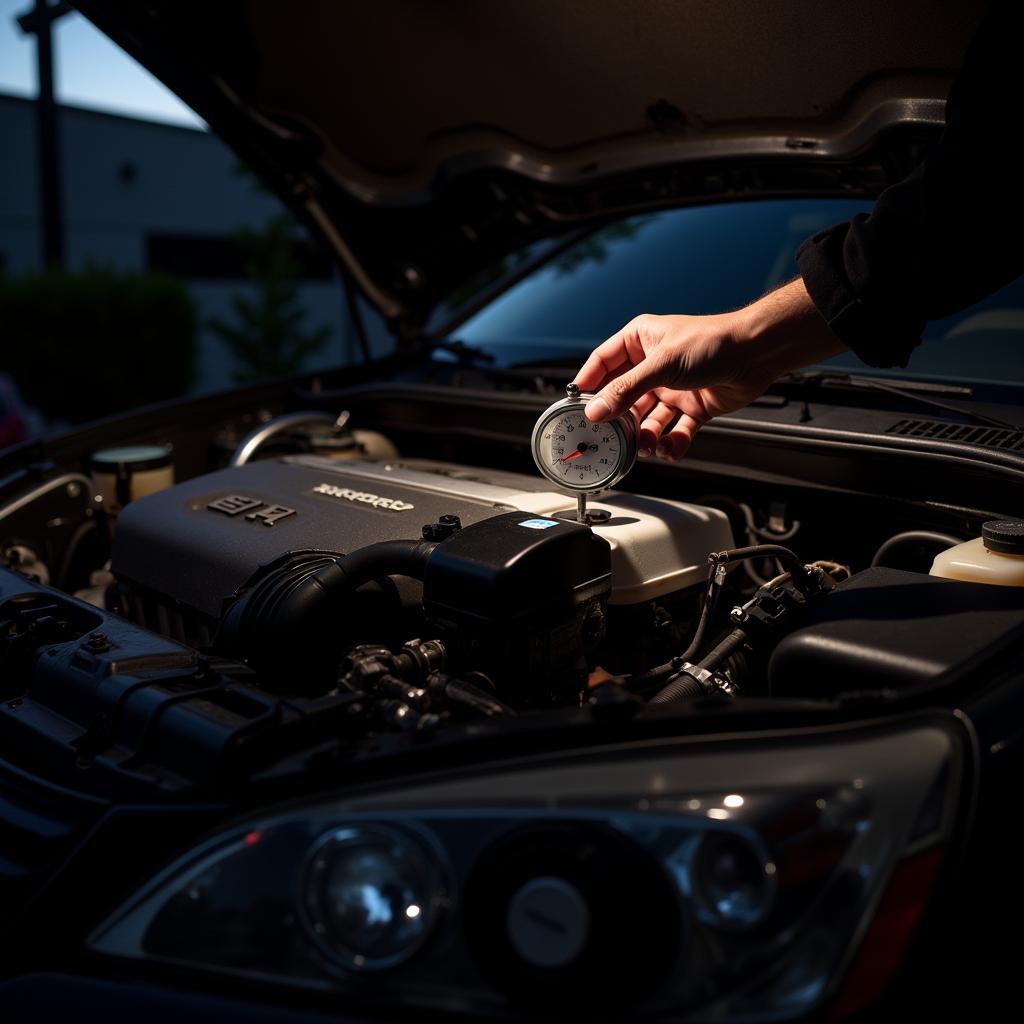 Person checking brake fluid level in a 2004 Honda Accord