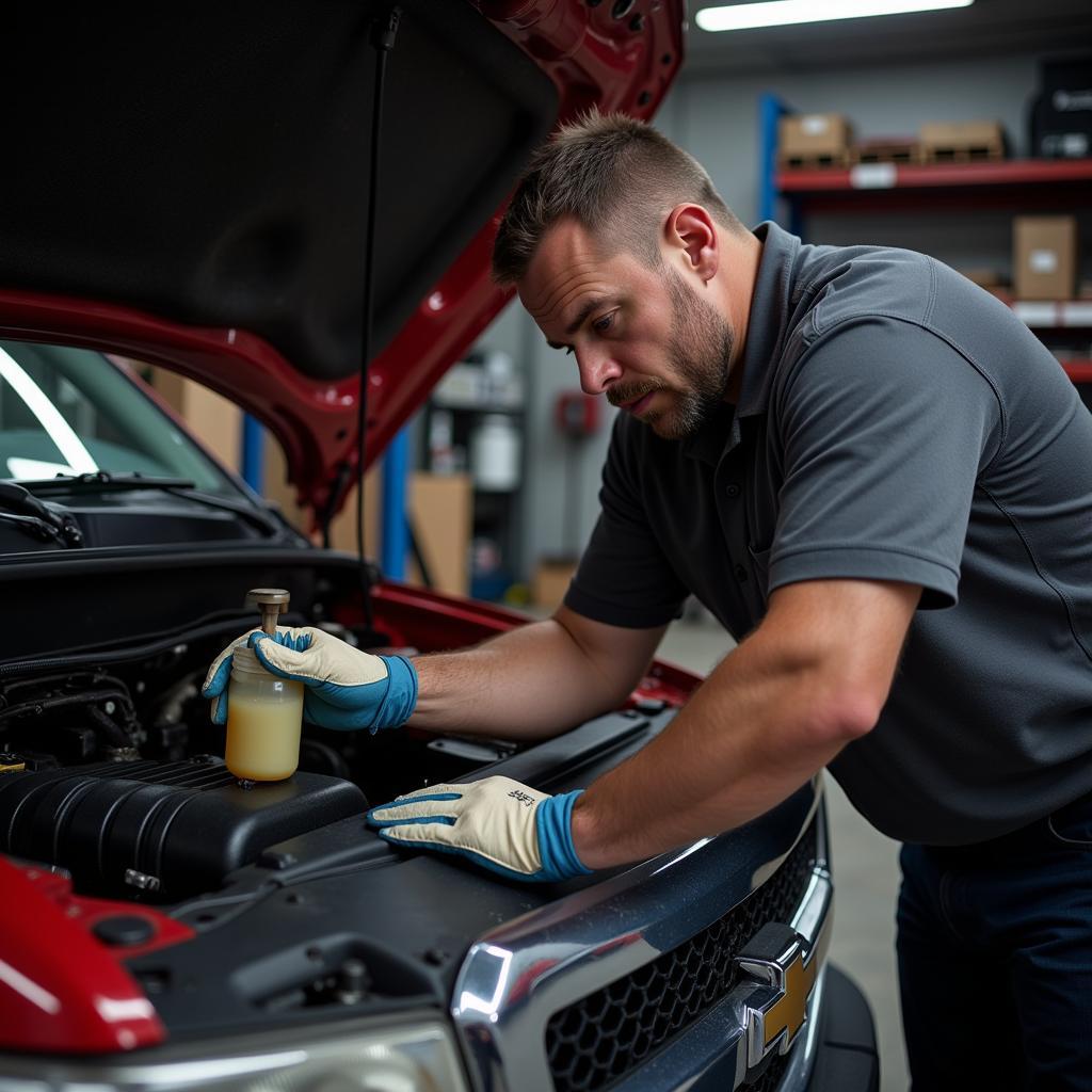 Mechanic Checking Brake Fluid Level