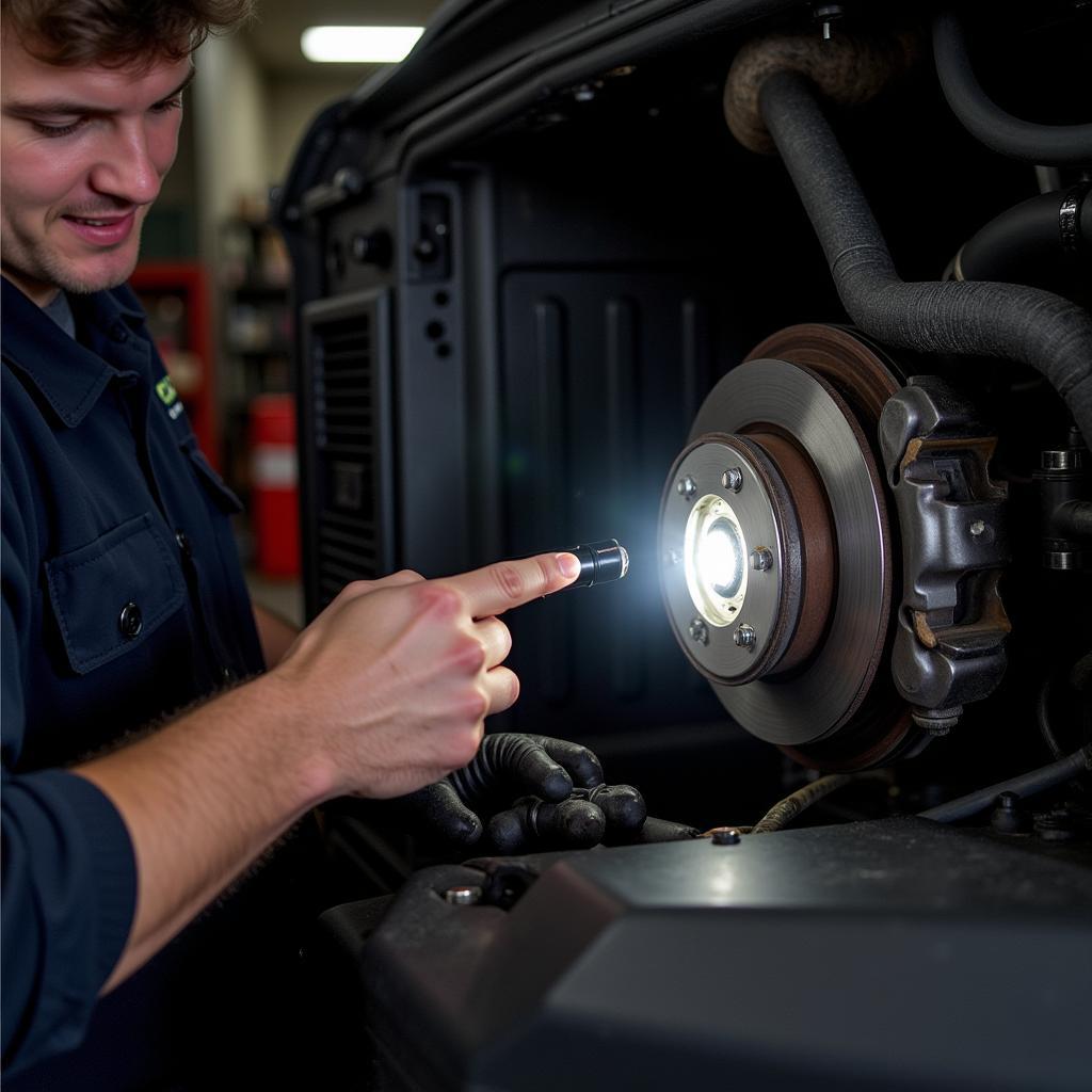 Mechanic Checking Brake Fluid Level on a GMC Sierra 1500