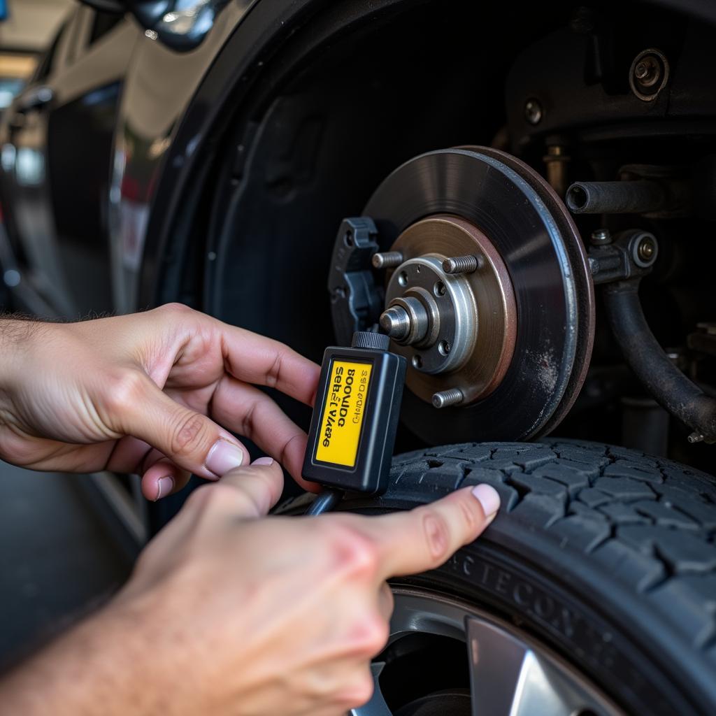 Person checking brake fluid level