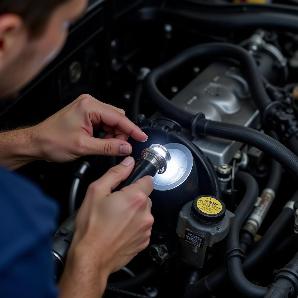 Mechanic Checking Brake Fluid Level