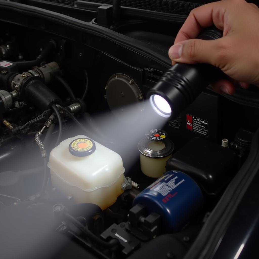 Mechanic Checking Brake Fluid Level in BMW 325