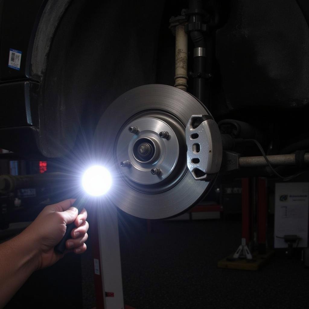 Mechanic inspecting brake fluid reservoir