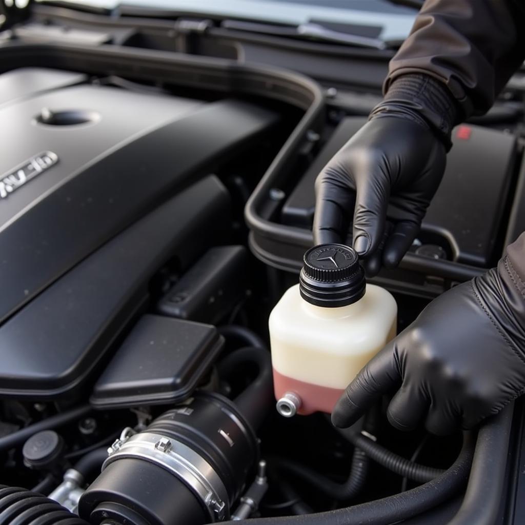 Checking the brake fluid level in a Mercedes-Benz