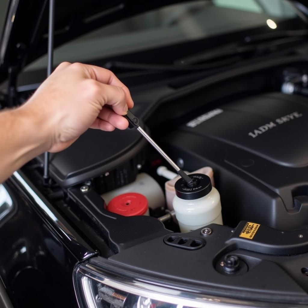 Mechanic Checking Brake Fluid Level